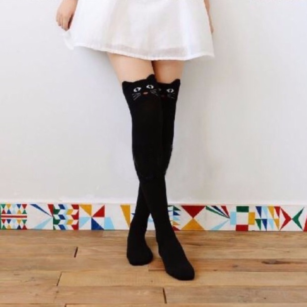 Women’s Over The Knee Black Cat Socks